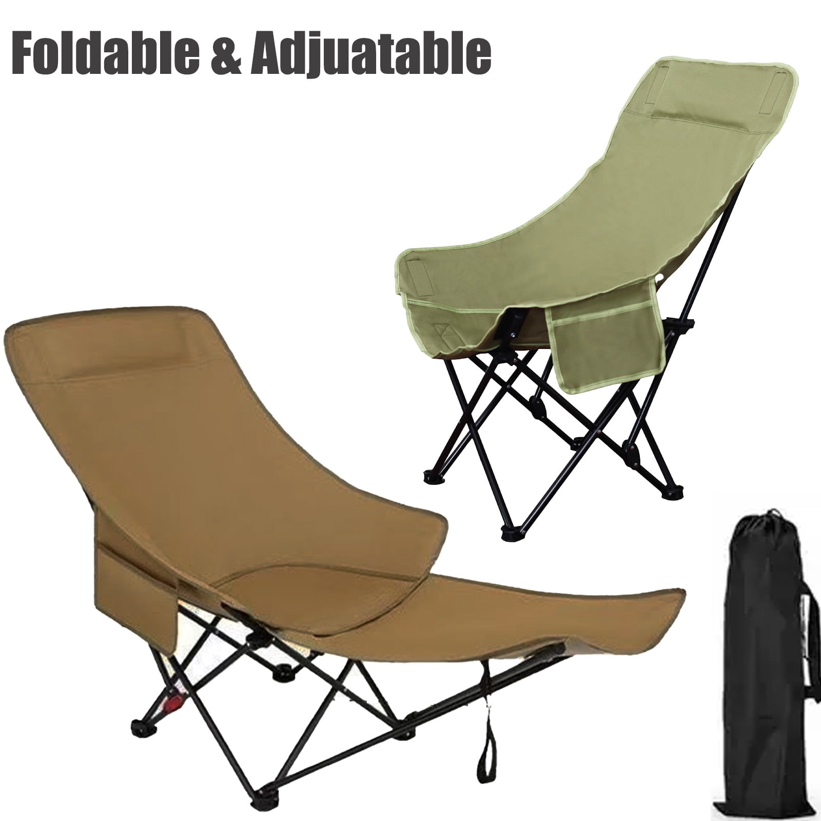 SUSUZI Folding Camping Chair, Camping Lounge Chair with Detachable Footrest Adjustable Backrest, Portable Folding Chair