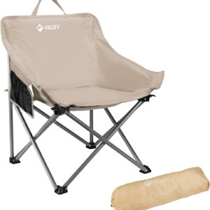 VILLEY Camping Chair Beach Folding Chair, Outdoor Lawn Portable Lightweight Chair, Foldable Chair with Carry Bag, for Outside Hiking, Fishing, Travel, Beach and Sports, Beige