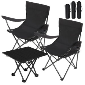 Purpeak 3-Piece Portable Outdoor Camping Set Two Oxford Chairs and Table Black